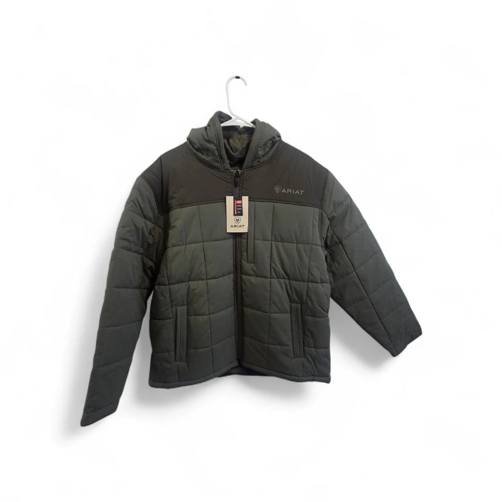Men's Ariat Olive Hooded Puffer Jacket - Insulated Winter Coat XL